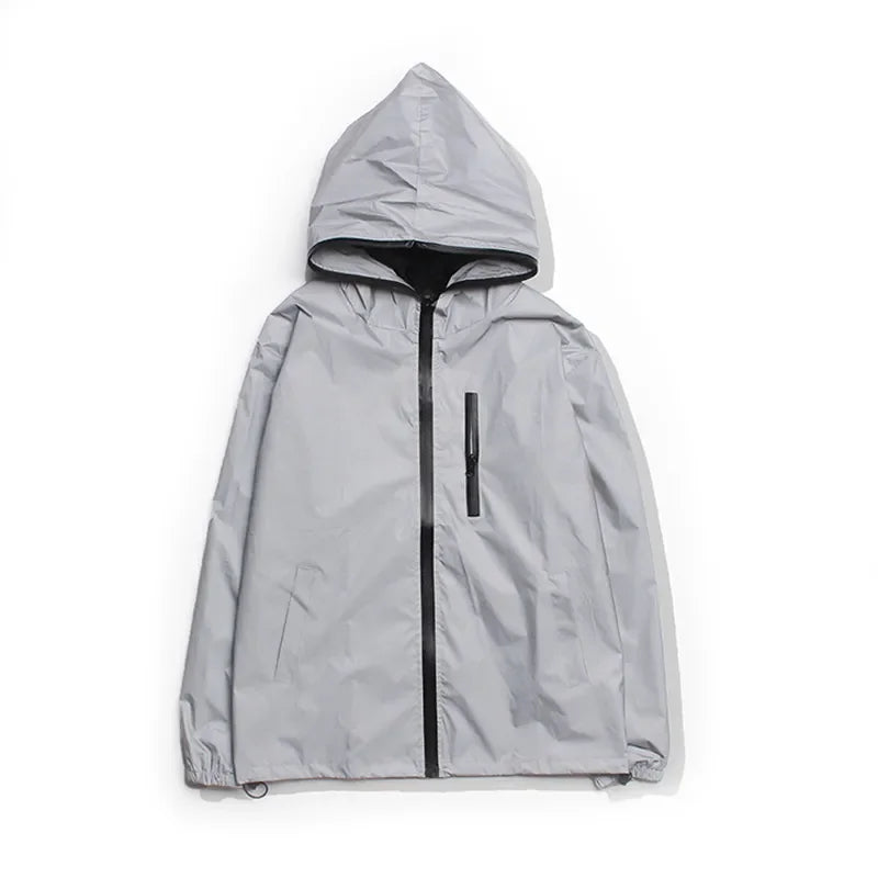 Solid Color Zipper Decoration Reflective Jacket Men's Jacket.