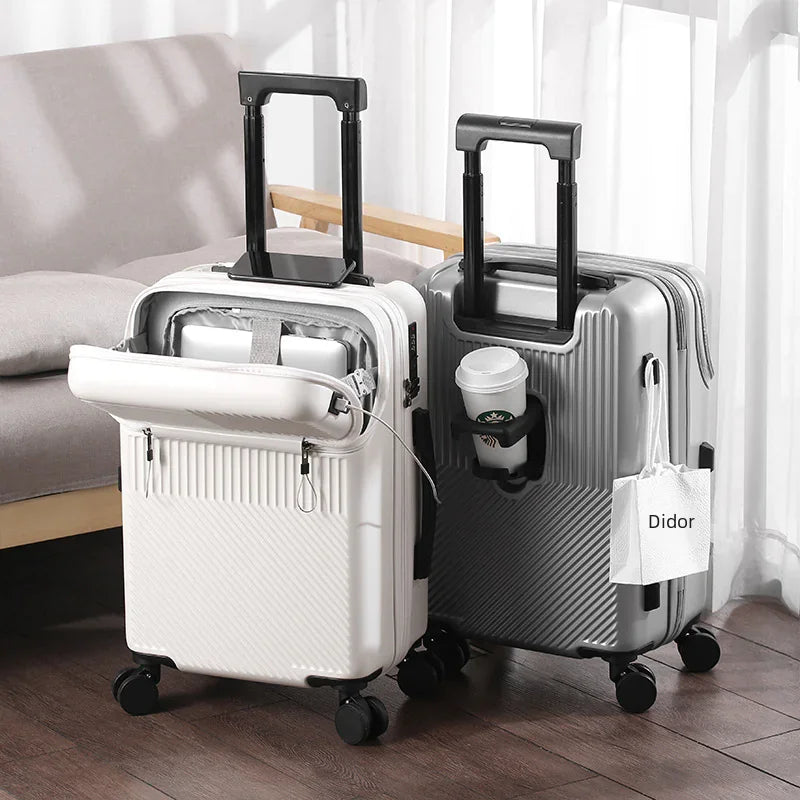 20-Inch Multifunctional Travel Suitcase with Cup Holder.