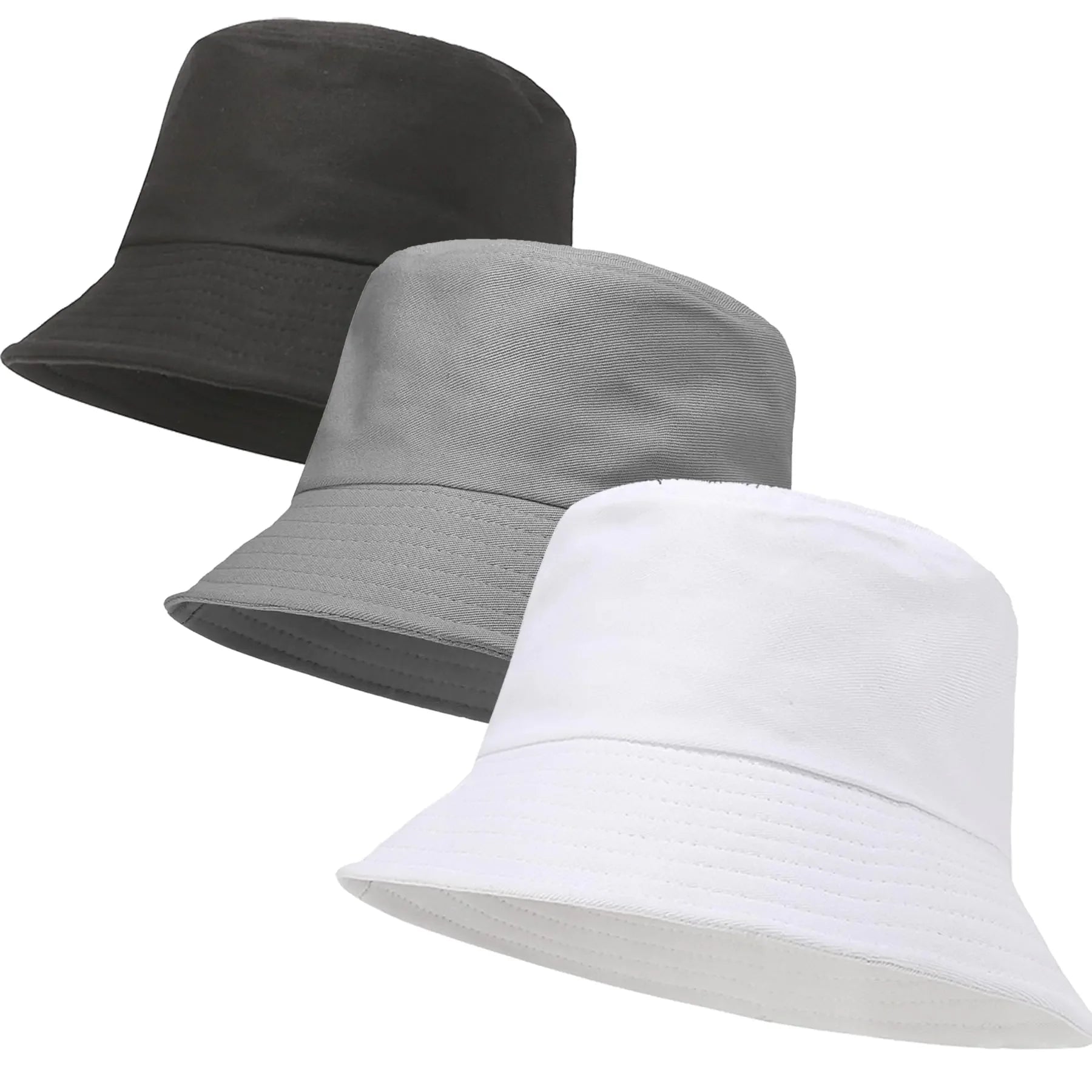 3 Packs Unisex Athletic Bucket Hat Solid Colors Sun Hat with UV Protection for Outdoor Sports Packable Summer Hats 3 Black/White/Light Gray One Size