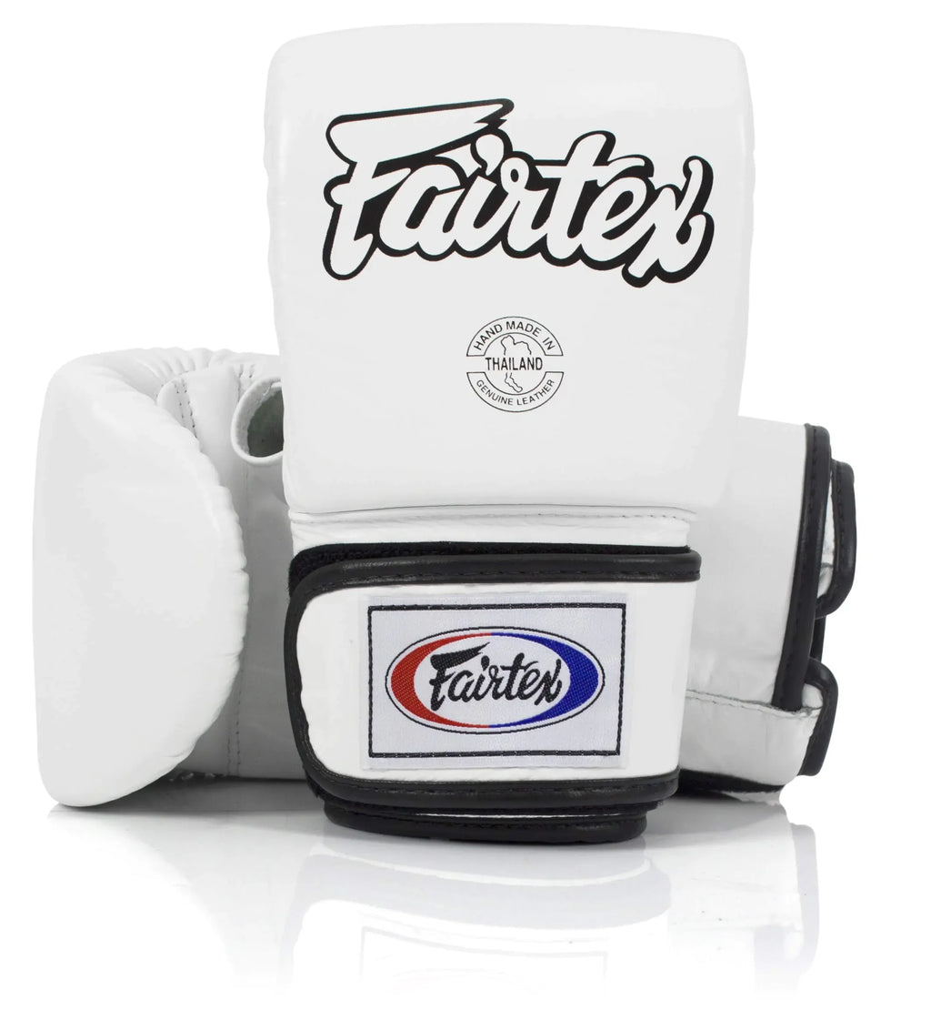 Fairtex TGO3 Muay Thai Boxing Gloves for Men Women Kids | Special Open Thumb Design | MMA Gloves| Premium Quality Light Weight & Shock Absorbent Boxing Gloves (White/XLarge).