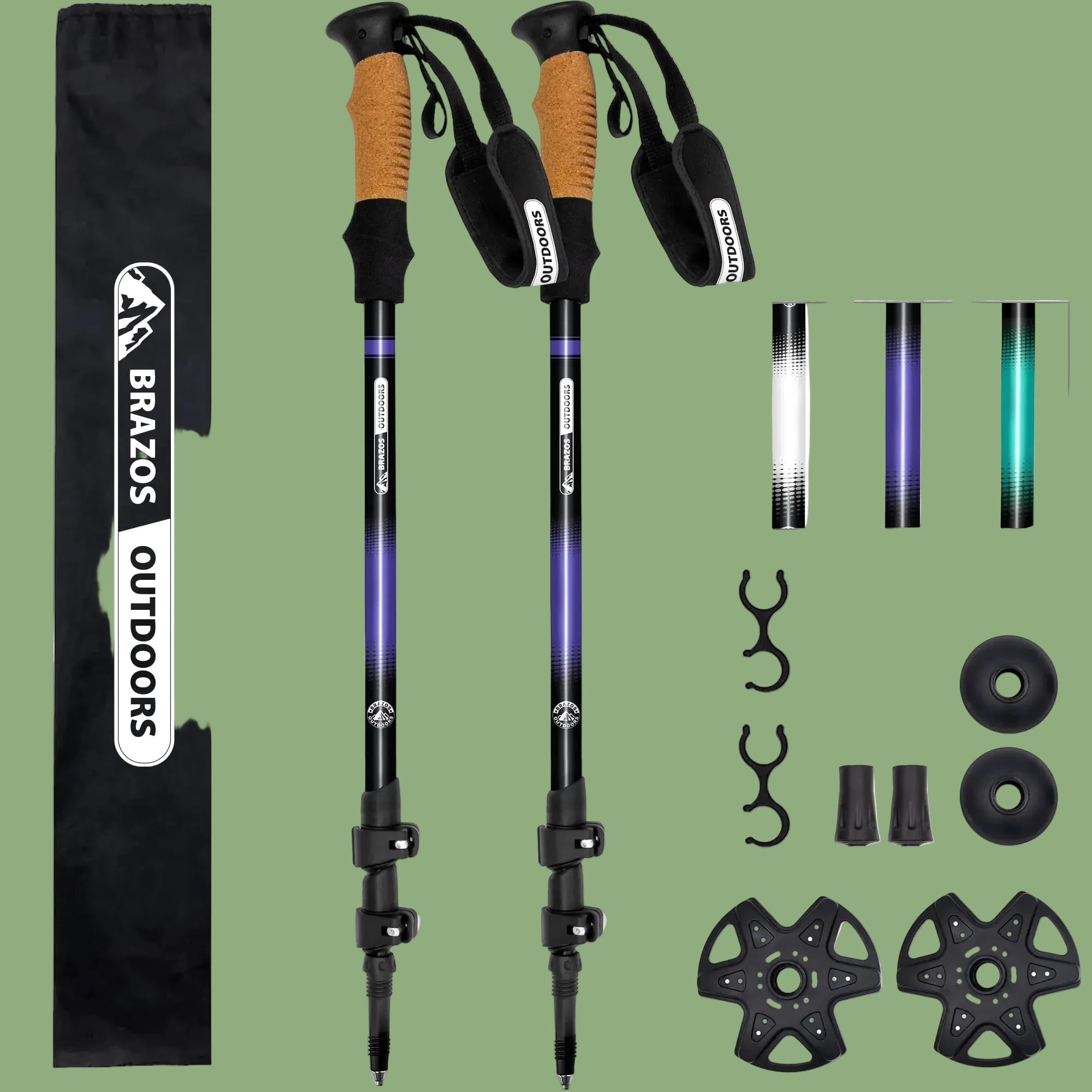 Brazos Trekking Poles for Hiking | Collapsible Walking Stick | 24" to 54" (Pair of 2) 9.7oz Ultra-Light Aluminum with Cork Grip | Hiking in All Terrains & Seasons