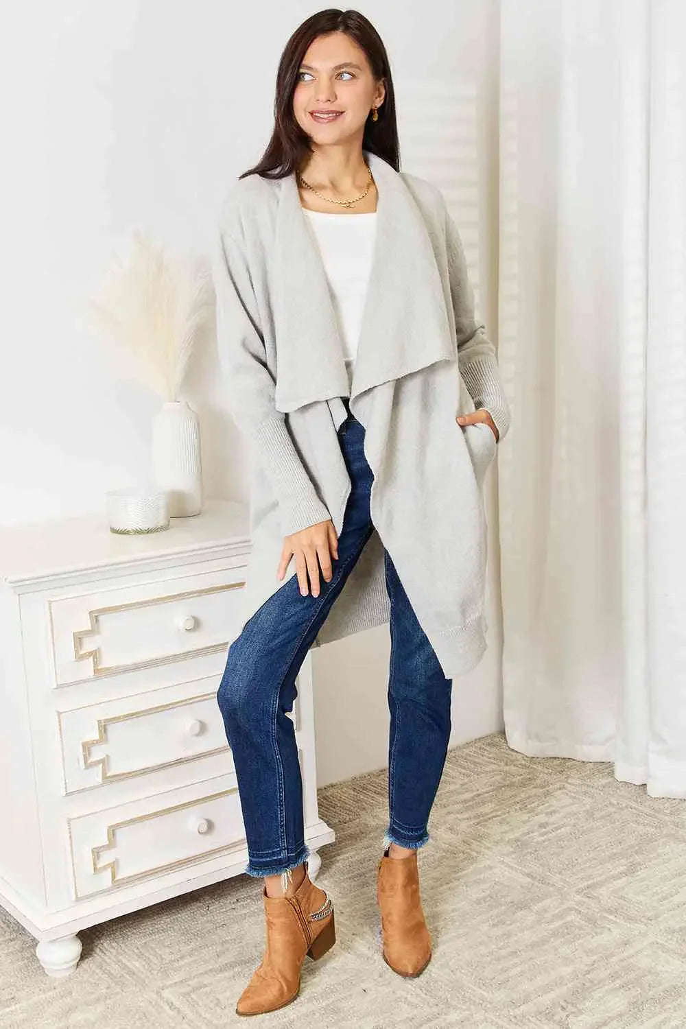 Duster Cardigan with Pockets-.
