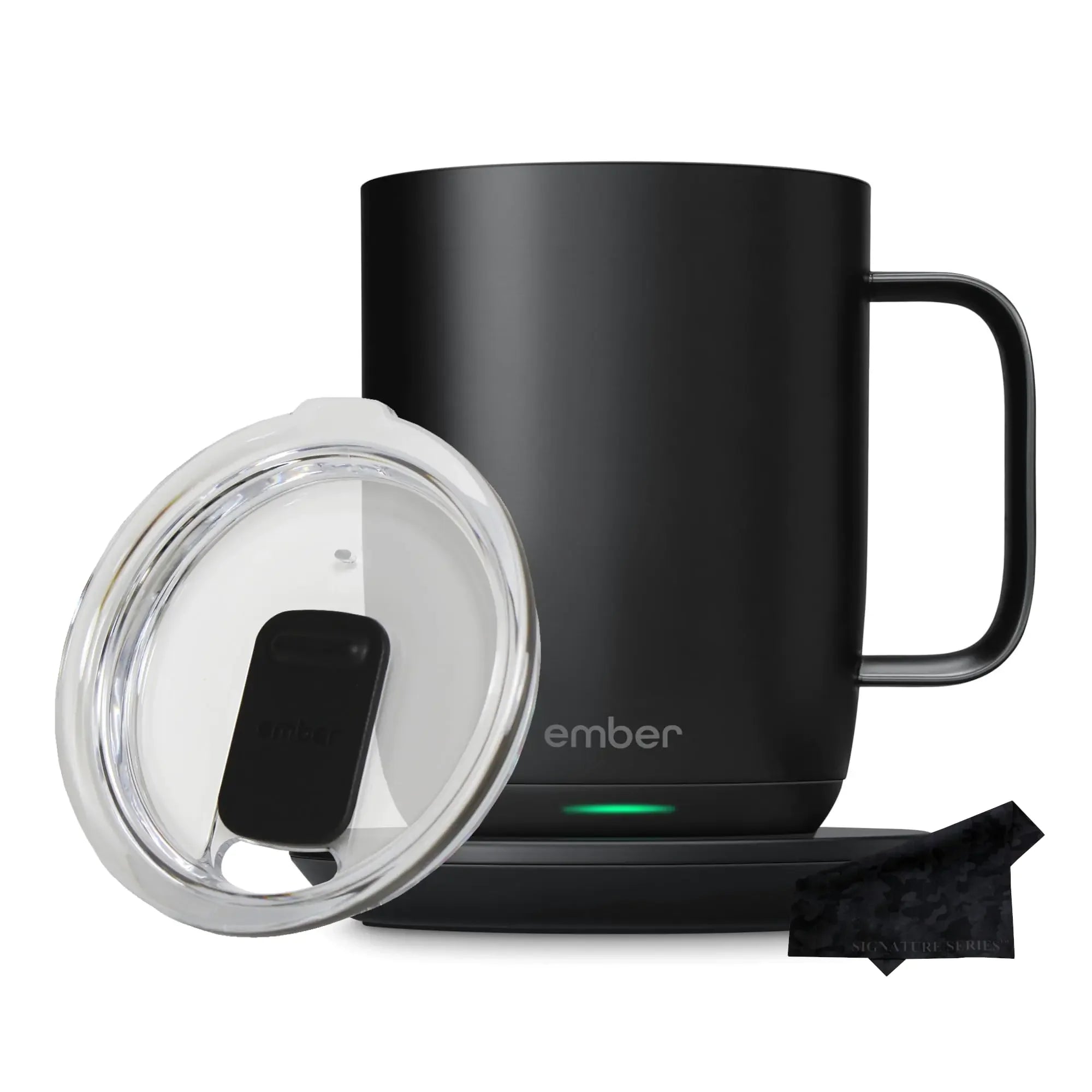 Ember Temperature Control Smart Mug 2 14 oz | App Controlled Heated Coffee Cup | Double your battery life when you pair Ember Mug with an Ember Sliding Lid | Signature Series Cloth.
