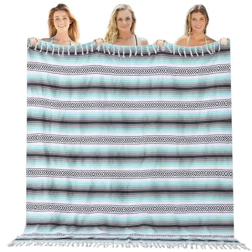 Mexican Throw Blanket Lightweight Serape Outdoor Blanket Extra Large Picnic Blanket Camping Blanket Beach Blanket Turkish Towel Sandproof Honeymoon Gift Fast Dry XL Compact Tent Gadgets 60" x 78" Mint.