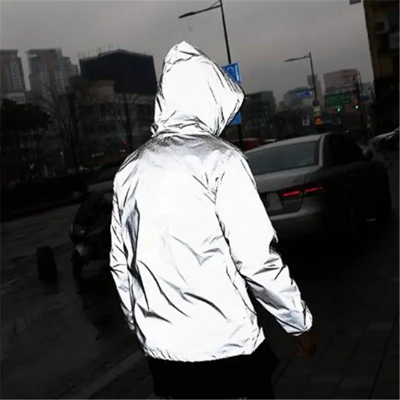 Solid Color Zipper Decoration Reflective Jacket Men's Jacket.