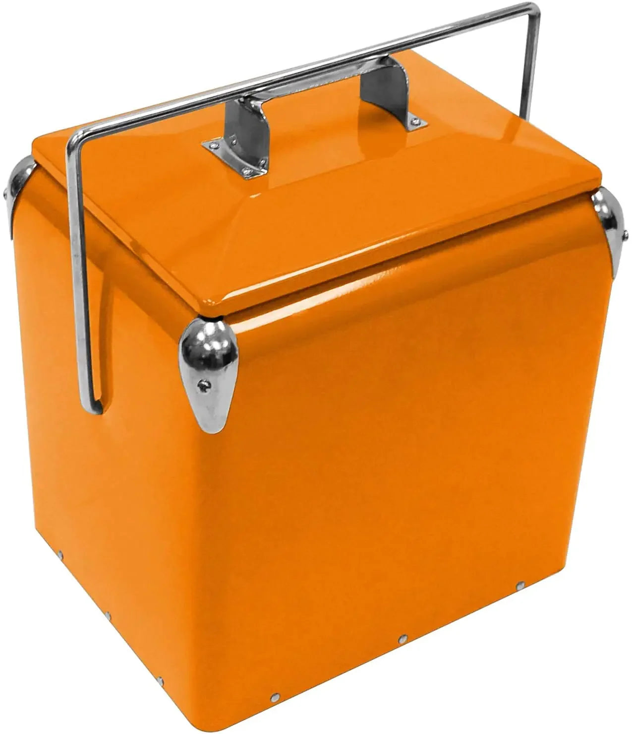 Creative Outdoor Stainless Steel Legacy Cooler with Bottle Opener - Retro Metal Vintage Ice Chest Durable Outdoor Beverage Cooler (Orange).