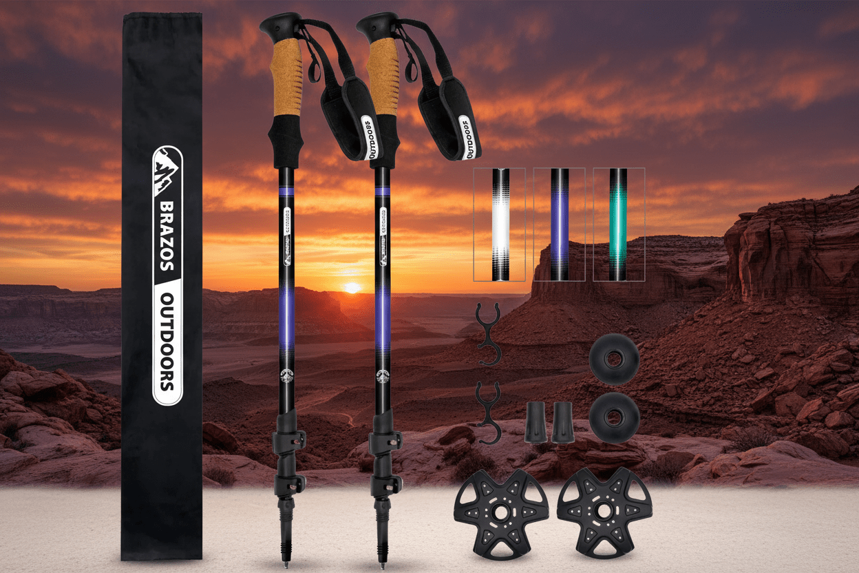 Brazos Trekking Poles for Hiking | Collapsible Walking Stick | 24" to 54" (Pair of 2) 9.7oz Ultra-Light Aluminum with Cork Grip | Hiking in All Terrains & Seasons
