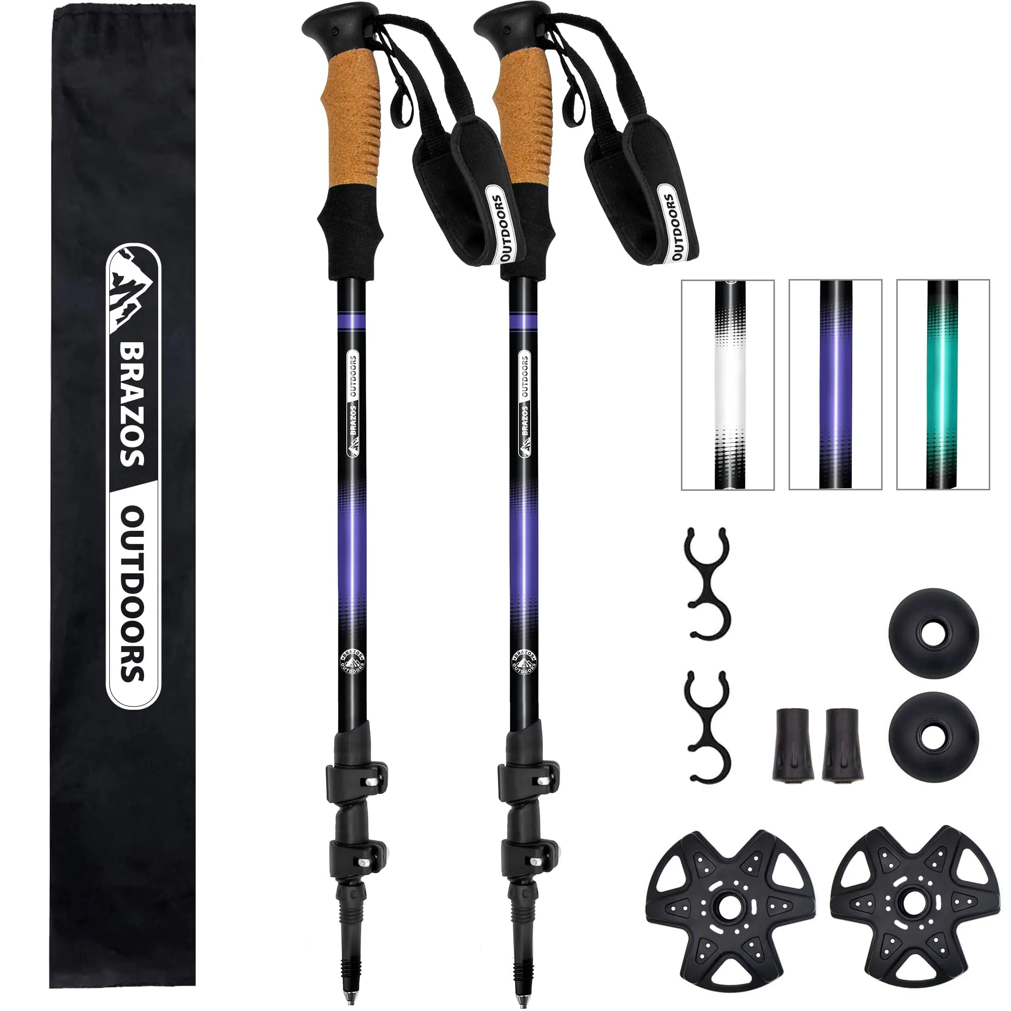 Brazos Trekking Poles for Hiking | Collapsible Walking Stick | 24" to 54" (Pair of 2) 9.7oz Ultra-Light Aluminum with Cork Grip | Hiking in All Terrains & Seasons