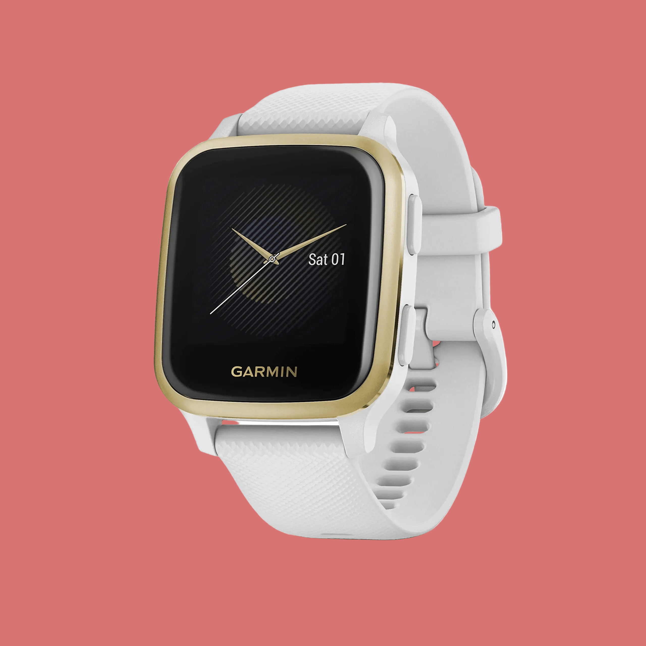 Renewed Garmin Venu Sq GPS Smartwatch - Light Gold and White