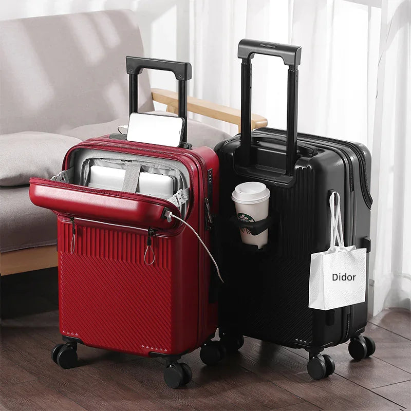 20-Inch Multifunctional Travel Suitcase with Cup Holder.