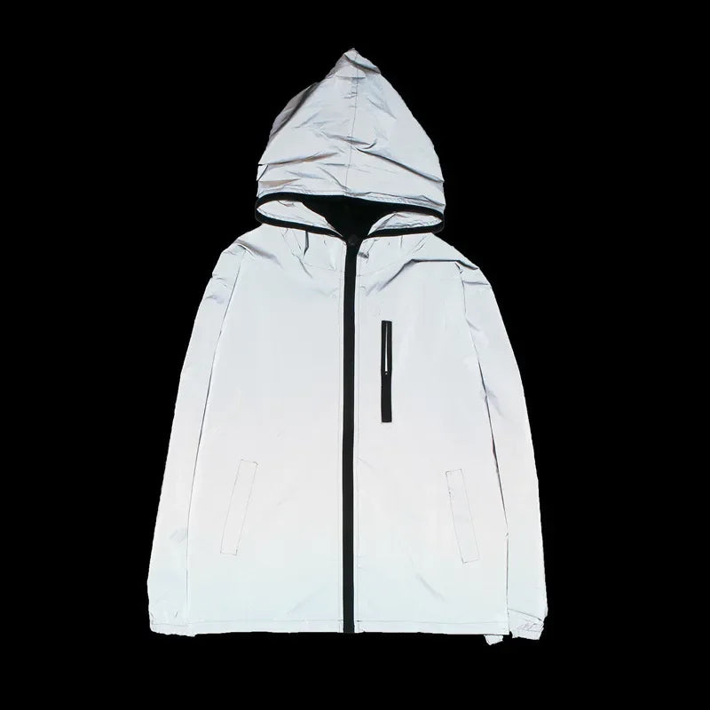 Solid Color Zipper Decoration Reflective Jacket Men's Jacket.