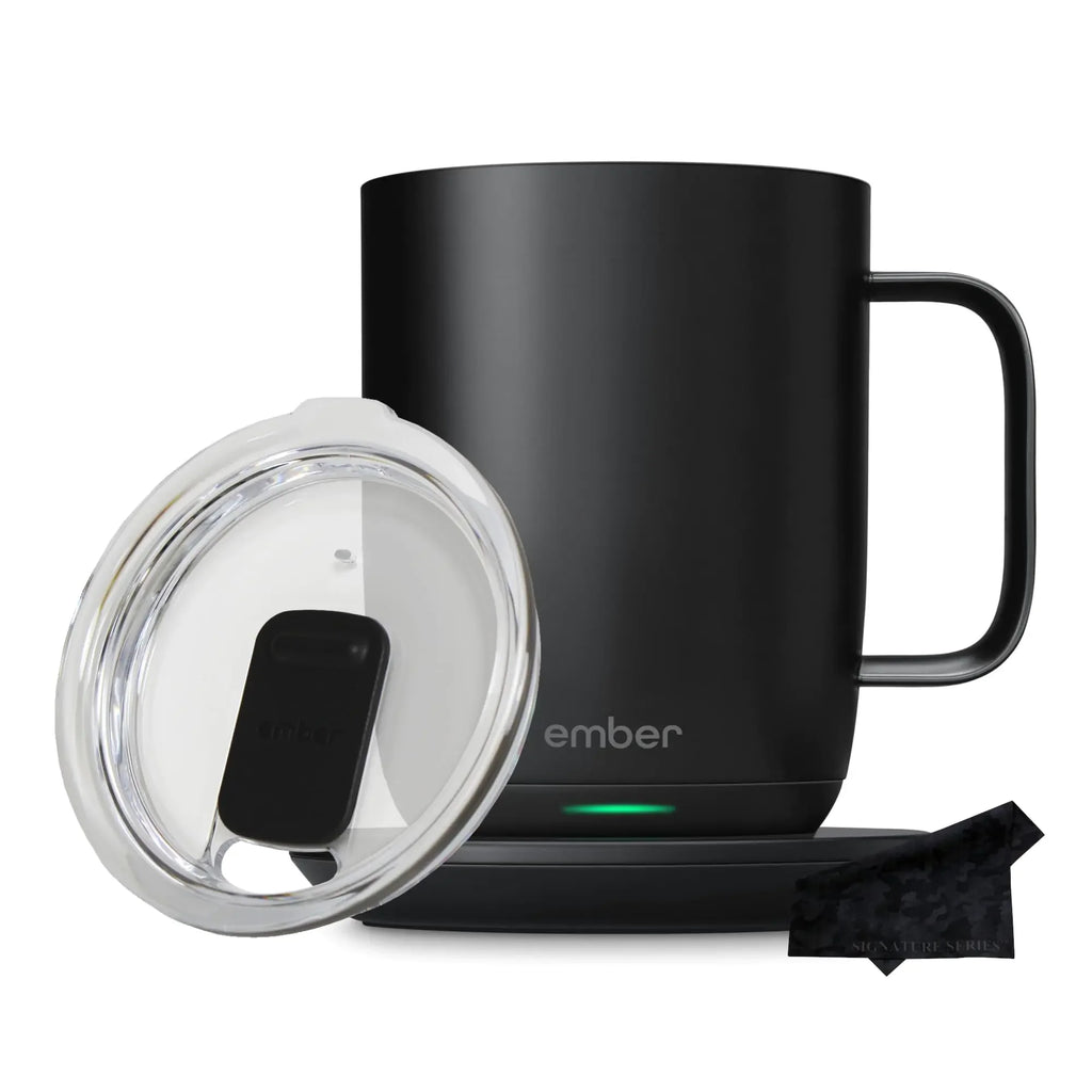 Ember Temperature Control Smart Mug 2 14 oz | App Controlled Heated Coffee Cup | Double your battery life when you pair Ember Mug with an Ember Sliding Lid | Signature Series Cloth.