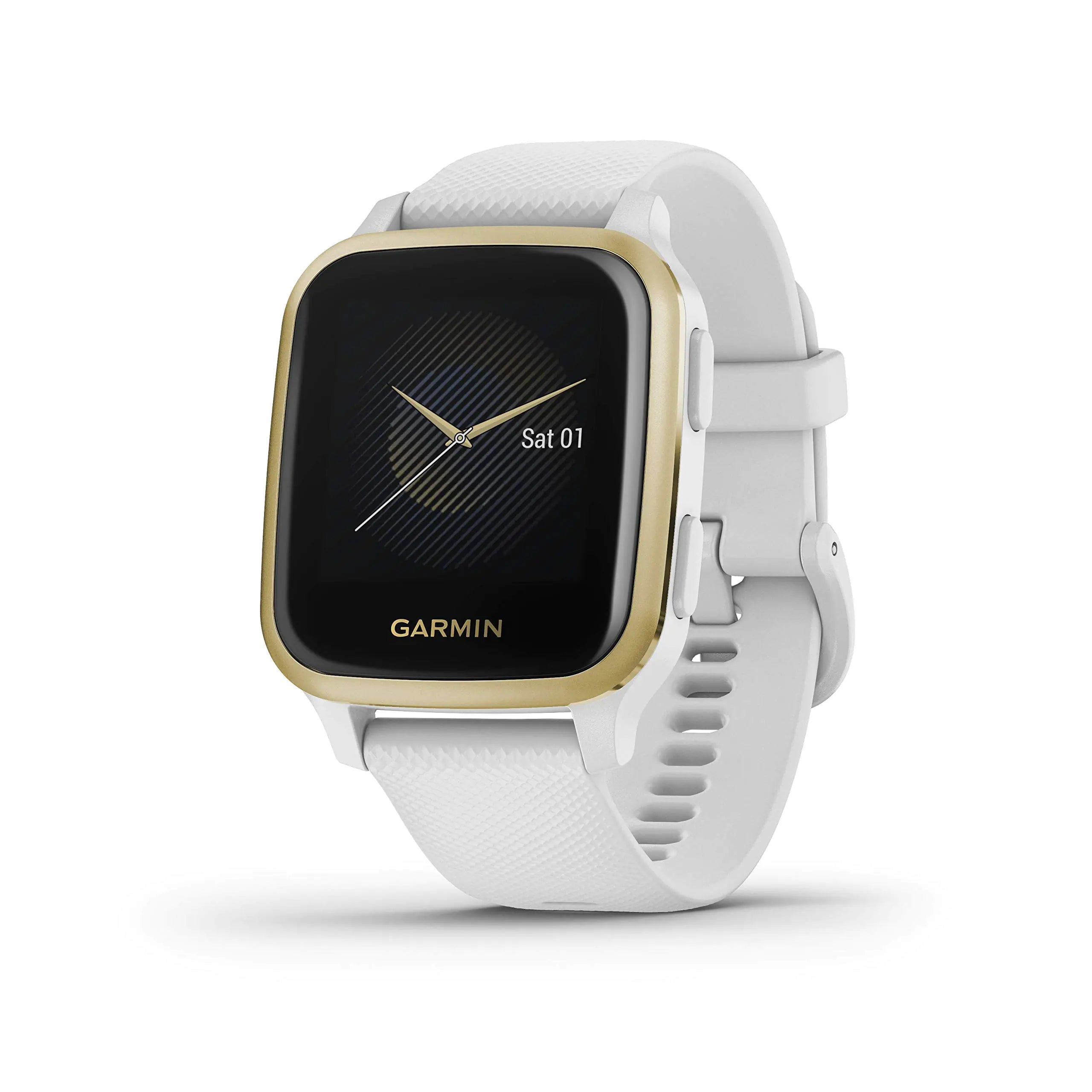 Renewed Garmin Venu Sq GPS Smartwatch - Light Gold and White