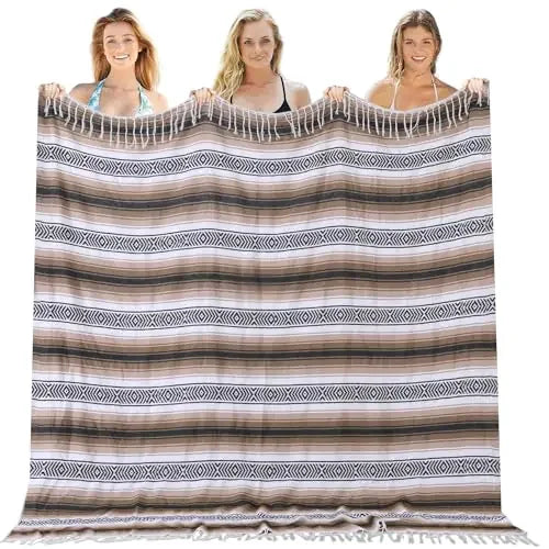 Mexican Throw Blanket Lightweight Serape Outdoor Blanket Extra Large Picnic Blanket Camping Blanket Beach Blanket Turkish Towel Sandproof Honeymoon Gift Fast Dry XL Compact Tent Gadgets 60" x 78" Mint.